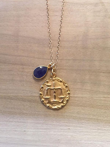 Lapis Libra Zodiac necklace